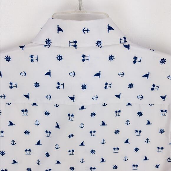Dixxon Short Sleeve Button Up Men's Small White Blue Nautical "Sea Life" Logo - Picture 13 of 14